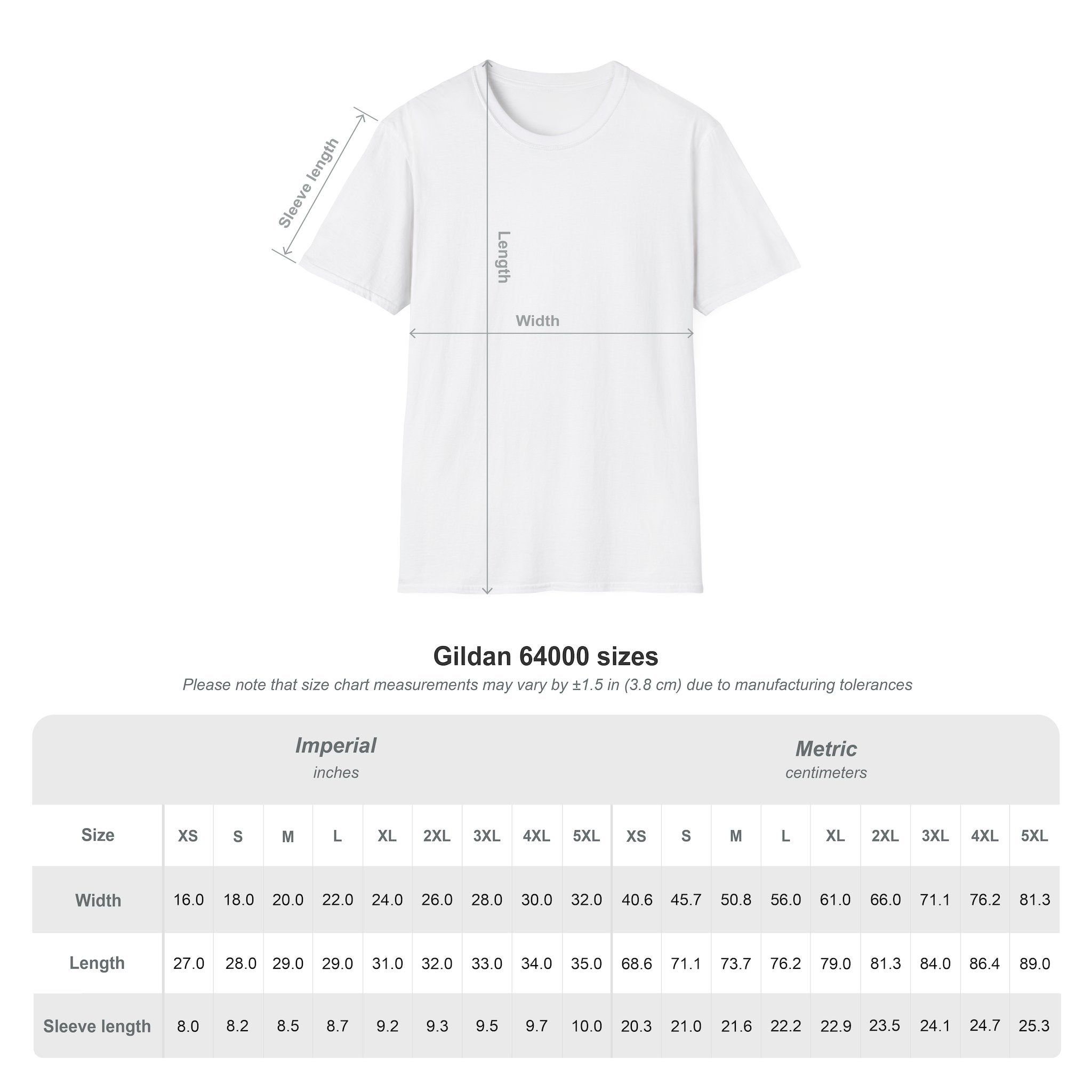 sizechart-tshirt for Nature Outdoors Theme